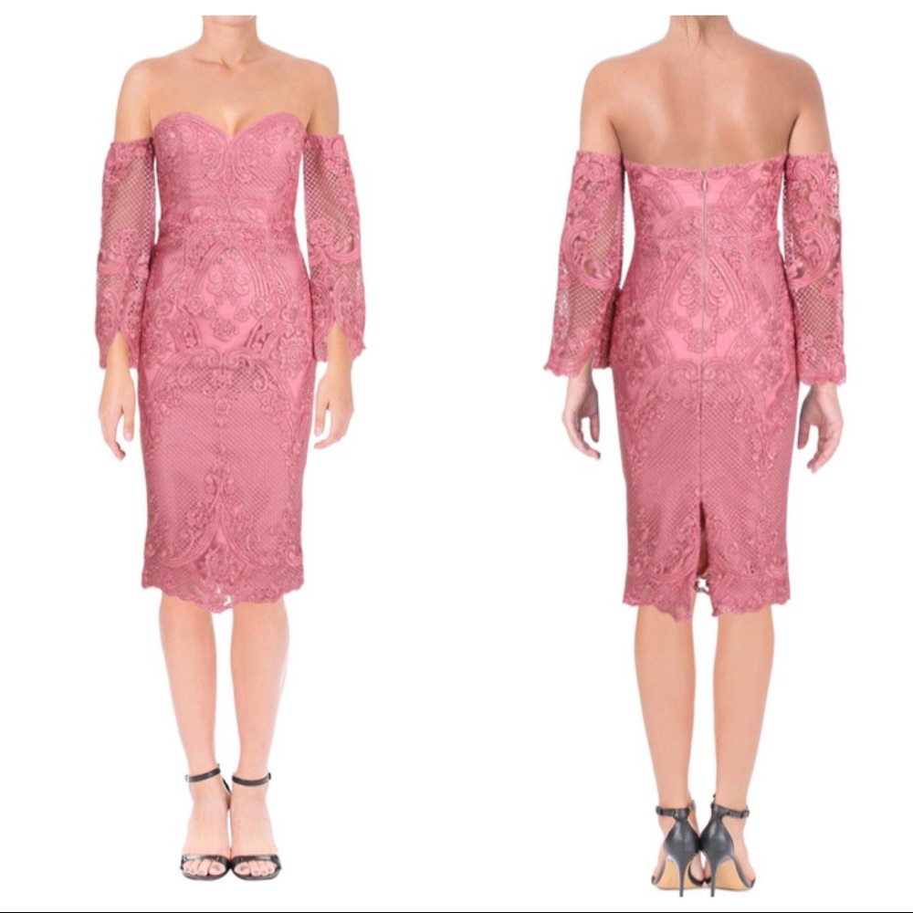 BARIANO LACE OFF-THE-SHOULDER COCKTAIL DRESS